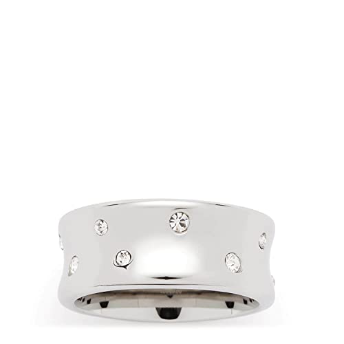 Leonardo Jewels Damenring rundherum mit silbernen Kristallen besetzt I Fingerring aus Edelstahl leicht gewölbt von JEWELS BY LEONARDO