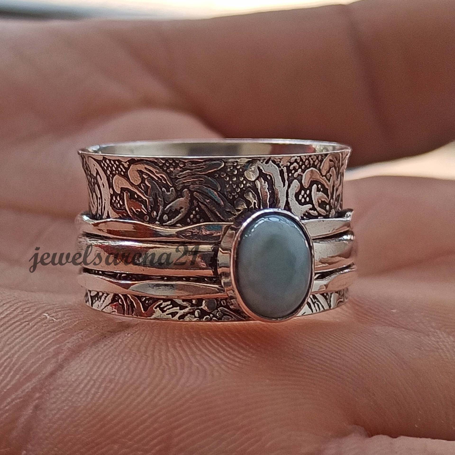 Larimar Spinner Ring, 925 Silber Handgemachter Statement Fidget Sorgen Daumen Frauen Geschenk Für Sie von JEWELSARENA21