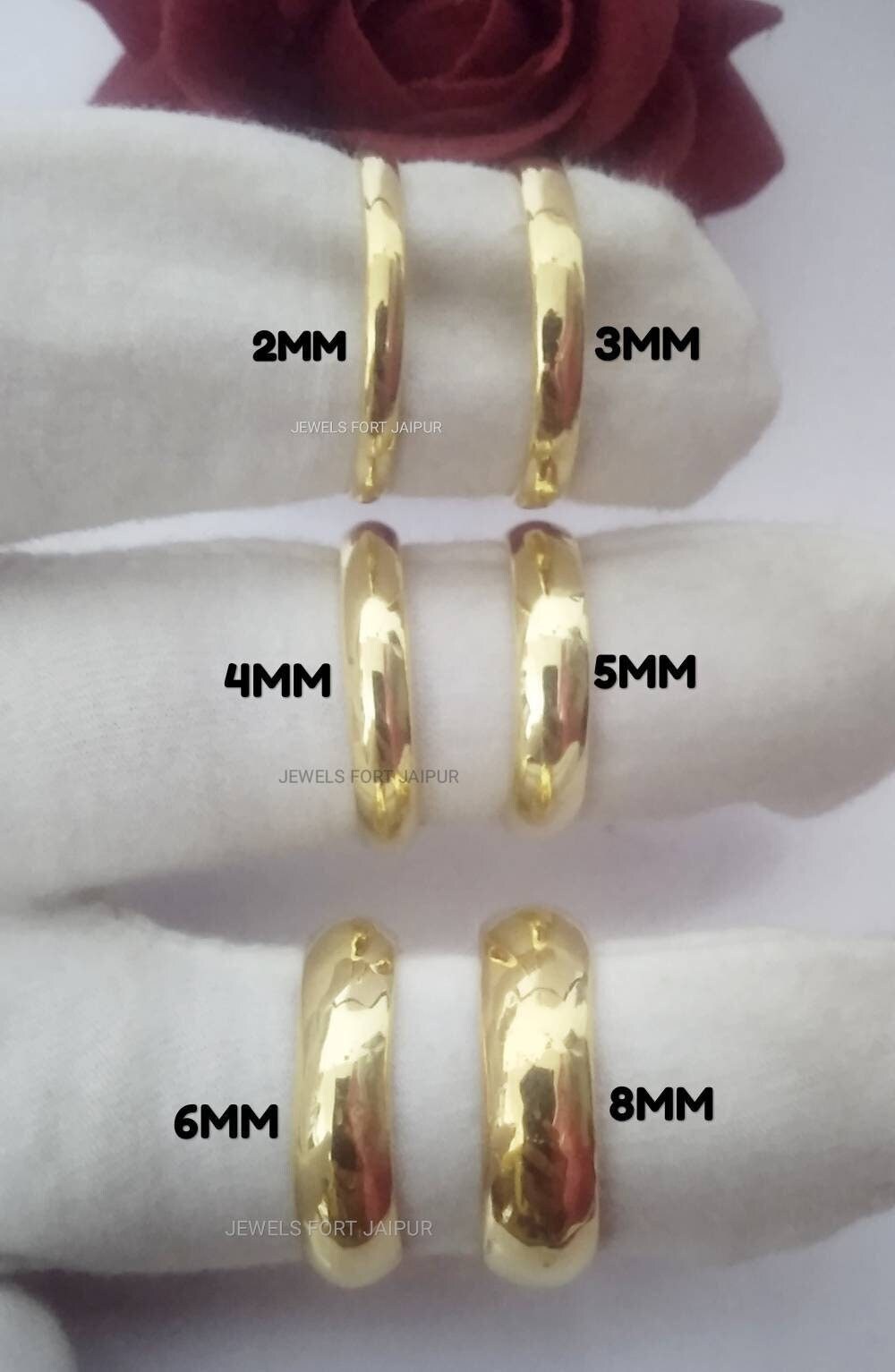 14K Gelbgold 2mm 3mm 4mm 5mm 6mm 8mm Breit Männer Und Frauen Ehering Ring, 14K Gelbgold, Midi Daumen Zehe Ring Größen 4-14 von JEWELSFORTJAIPUR