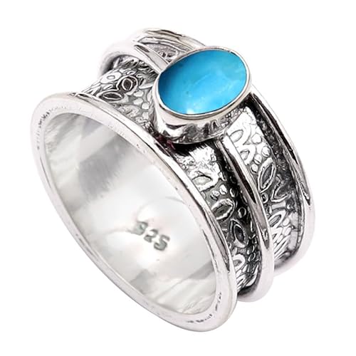 Im Labor gezüchteter Türkis Edelstein 925 Sterling Silber Band Ring Männer & Frauen alle Größen Handarbeit Jewerly TSR328BT_1 (47 (15.0)) von JEWELSTREZORO
