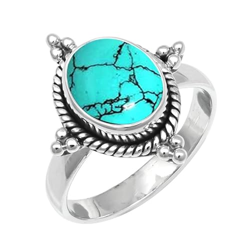 Im Labor hergestellter Türkis Edelstein 925 Sterling Silber Band Ring Männer & Frauen Alle Größen Handgefertigt TSR252BU_10 (56 (17.8)) von JEWELSTREZORO