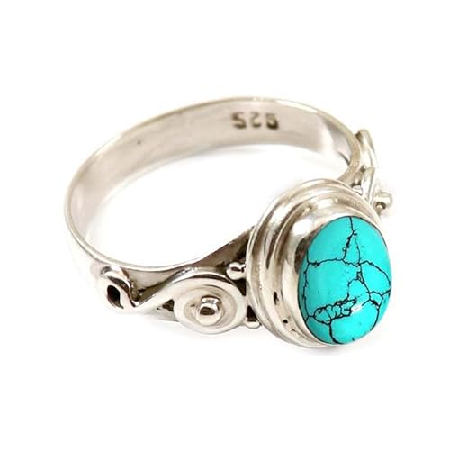 Im Labor hergestellter Türkis Edelstein 925 Sterling Silber Band Ring Männer & Frauen Alle Größen Handgefertigt TSR253BU_29 (75 (23.9)) von JEWELSTREZORO