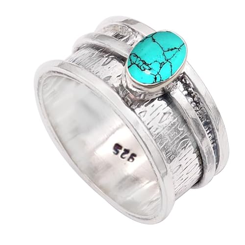 Im Labor hergestellter Türkis Edelstein 925 Sterling Silber Band Ring Männer & Frauen Alle Größen Handgefertigt TSR330BU_11 (57 (18.1)) von JEWELSTREZORO