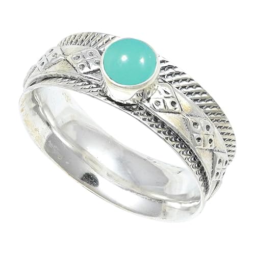 JEWELSTREZORO Aqua-Chalcedon Edelstein 925 Sterling Silber Stilvoller handgefertigter Band Ring Geschenkartikel Herren & Damen Schmuck TSR150CE_3 (49 (15.6)) von JEWELSTREZORO