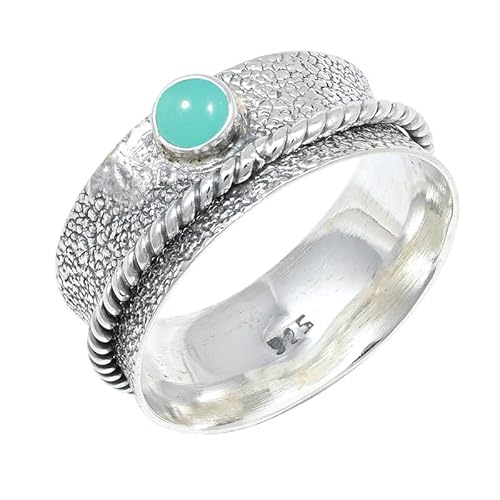 JEWELSTREZORO Aqua-Chalcedon Edelstein 925 Sterling Silber Stilvoller handgefertigter Band Ring Geschenkartikel Herren & Damen Schmuck TSR153CE_13 (59 (18.8)) von JEWELSTREZORO