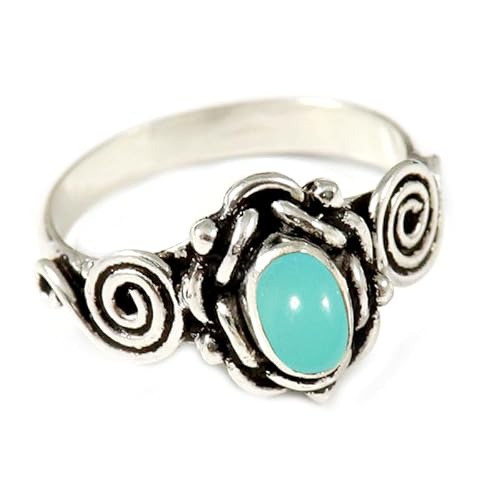 JEWELSTREZORO Aqua-Chalcedon Edelstein 925 Sterling Silber Stilvoller handgefertigter Band Ring Geschenkartikel Herren & Damen Schmuck TSR180CE_28 (74 (23.6)) von JEWELSTREZORO