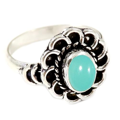JEWELSTREZORO Aqua-Chalcedon Edelstein 925 Sterling Silber Stilvoller handgefertigter Band Ring Geschenkartikel Herren & Damen Schmuck TSR184CE_16 (62 (19.7)) von JEWELSTREZORO