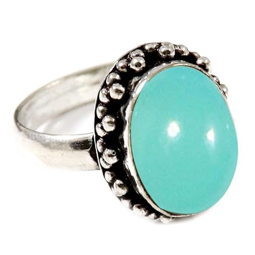 JEWELSTREZORO Aqua-Chalcedon Edelstein 925 Sterling Silber Stilvoller handgefertigter Band Ring Geschenkartikel Herren & Damen Schmuck TSR194CE_27 (73 (23.2)) von JEWELSTREZORO
