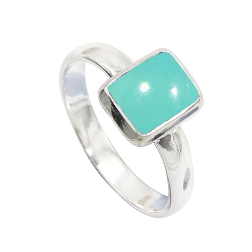 JEWELSTREZORO Aqua-Chalcedon Edelstein 925 Sterling Silber Stilvoller handgefertigter Band Ring Geschenkartikel Herren & Damen Schmuck TSR198CE_23 (69 (22.0)) von JEWELSTREZORO