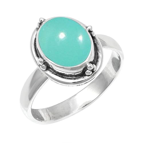 JEWELSTREZORO Aqua-Chalcedon Edelstein 925 Sterling Silber Stilvoller handgefertigter Band Ring Geschenkartikel Herren & Damen Schmuck TSR244CE_24 (70 (22.3)) von JEWELSTREZORO