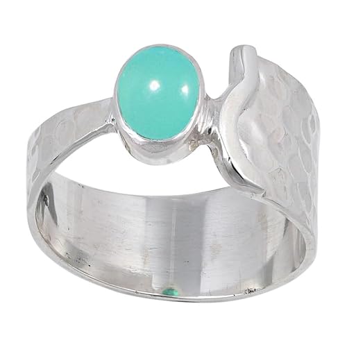 JEWELSTREZORO Aqua-Chalcedon Edelstein 925 Sterling Silber Stilvoller handgefertigter Band Ring Geschenkartikel Männer & Frauen Alle Größen TSR125CE_5 (51 (16.2)) von JEWELSTREZORO
