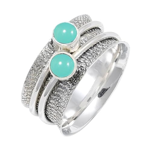 JEWELSTREZORO Aqua-Chalcedon Edelstein 925 Sterling Silber Stilvoller handgefertigter Band Ring Geschenkartikel Männer & Frauen Alle Größen TSR151CE_6 (52 (16.6)) von JEWELSTREZORO