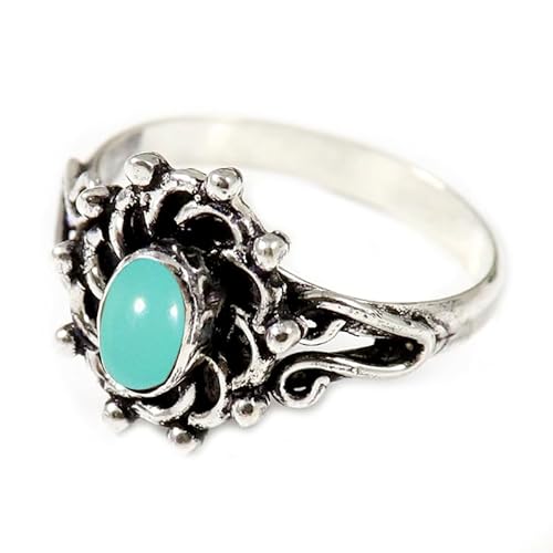 JEWELSTREZORO Aqua-Chalcedon Edelstein 925 Sterling Silber Stilvoller handgefertigter Band Ring Geschenkartikel Männer & Frauen Alle Größen TSR178CE_13 (59 (18.8)) von JEWELSTREZORO