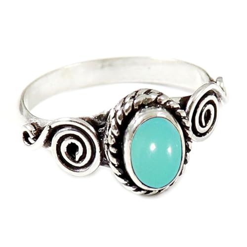 JEWELSTREZORO Aqua-Chalcedon Edelstein 925 Sterling Silber Stilvoller handgefertigter Band Ring Geschenkartikel Männer & Frauen Alle Größen TSR185CE_13 (59 (18.8)) von JEWELSTREZORO