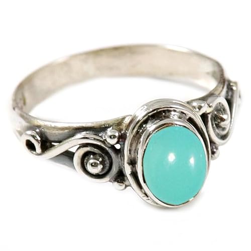JEWELSTREZORO Aqua-Chalcedon Edelstein 925 Sterling Silber Stilvoller handgefertigter Band Ring Geschenkartikel Männer & Frauen Alle Größen TSR192CE_4 (50 (15.9)) von JEWELSTREZORO