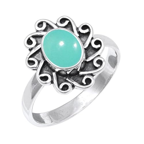 JEWELSTREZORO Aqua-Chalcedon Edelstein 925 Sterling Silber Stilvoller handgefertigter Band Ring Geschenkartikel Männer & Frauen Alle Größen TSR199CE_3 (49 (15.6)) von JEWELSTREZORO