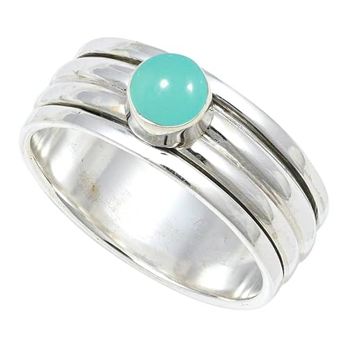JEWELSTREZORO Aqua-Chalcedon Edelstein 925 Sterling Silber Stilvoller handgefertigter Band Ring Geschenkartikel Männer & Frauen alle Größen Jewerly TSR148CE_24 (70 (22.3)) von JEWELSTREZORO