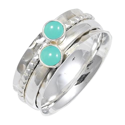 JEWELSTREZORO Aqua-Chalcedon Edelstein 925 Sterling Silber Stilvoller handgefertigter Band Ring Geschenkartikel Männer & Frauen alle Größen Jewerly TSR155CE_14 (60 (19.1)) von JEWELSTREZORO