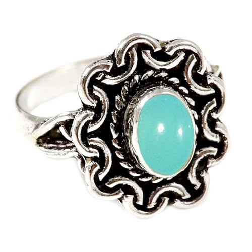 JEWELSTREZORO Aqua-Chalcedon Edelstein 925 Sterling Silber Stilvoller handgefertigter Band Ring Geschenkartikel Männer & Frauen alle Größen Jewerly TSR189CE_26 (72 (22.9)) von JEWELSTREZORO