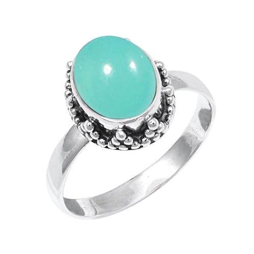 JEWELSTREZORO Aqua-Chalcedon Edelstein 925 Sterling Silber Stilvoller handgefertigter Band Ring Geschenkartikel Männer & Frauen alle Größen Jewerly TSR239CE_3 (49 (15.6)) von JEWELSTREZORO