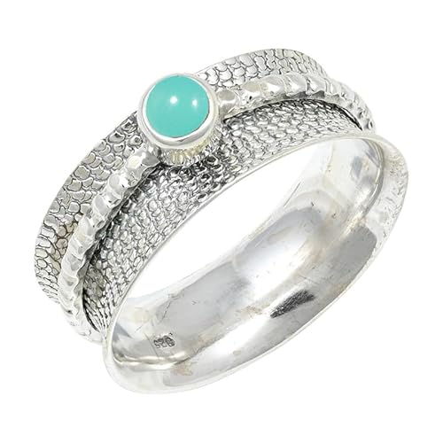 JEWELSTREZORO Aqua-Chalcedon Edelstein Männer & Frauen 925 Sterling Silber Stilvoller handgefertigter Band Ring Geschenkartikel TSR154CE_23 (69 (22.0)) von JEWELSTREZORO