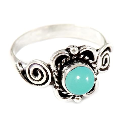 JEWELSTREZORO Aqua-Chalcedon Edelstein Männer & Frauen 925 Sterling Silber Stilvoller handgefertigter Band Ring Geschenkartikel TSR165CE_27 (73 (23.2)) von JEWELSTREZORO