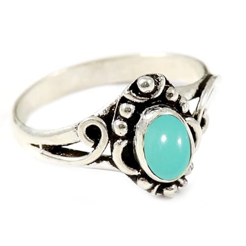 JEWELSTREZORO Aqua-Chalcedon Edelstein Männer & Frauen 925 Sterling Silber Stilvoller handgefertigter Band Ring Geschenkartikel TSR181CE_24 (70 (22.3)) von JEWELSTREZORO