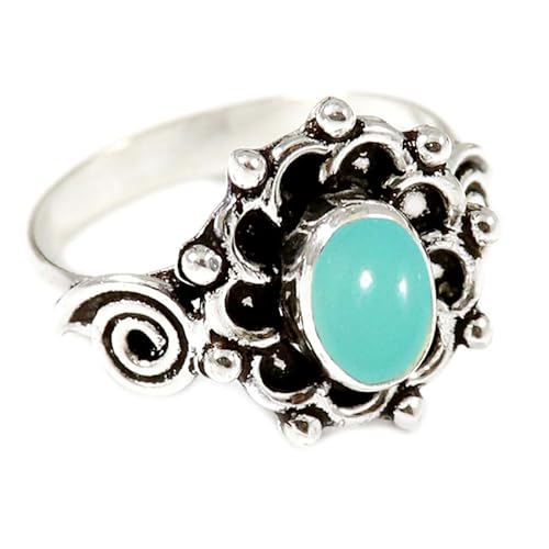 JEWELSTREZORO Aqua-Chalcedon Edelstein Männer & Frauen 925 Sterling Silber Stilvoller handgefertigter Band Ring Geschenkartikel TSR188CE_29 (75 (23.9)) von JEWELSTREZORO