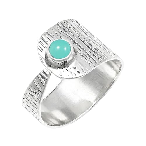 JEWELSTREZORO Aqua-Chalcedon Edelstein Männer & Frauen 925 Sterling Silber Stilvoller handgefertigter Band Ring Geschenkartikel TSR229CE_28 (74 (23.6)) von JEWELSTREZORO