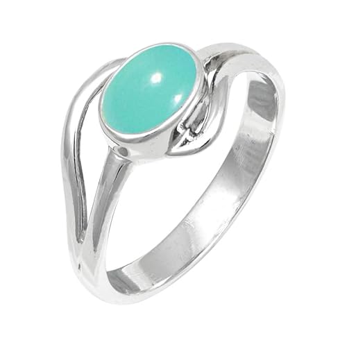 JEWELSTREZORO Aqua-Chalcedon Edelstein-für Herren und Damen,Geschenkartikel, 925er-Sterling Silber Band Ring Schmuck TSR249CE_22 (68 (21.6)) von JEWELSTREZORO