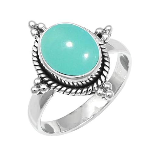 JEWELSTREZORO Aqua-Chalcedon Edelstein-für Herren und Damen,Geschenkartikel, 925er-Sterling Silber Band Ring Schmuck TSR252CE_5 (51 (16.2)) von JEWELSTREZORO