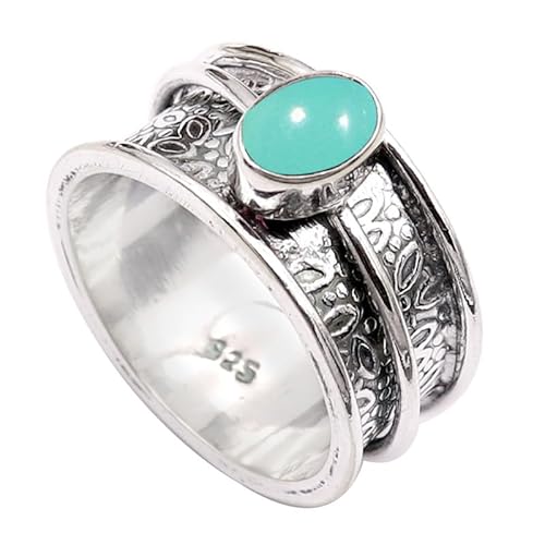 JEWELSTREZORO Aqua-Chalcedon Edelstein-für Herren und Damen,Geschenkartikel, 925er-Sterling Silber Band Ring Schmuck TSR328CE_27 (73 (23.2)) von JEWELSTREZORO