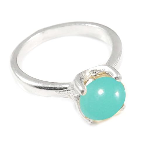 JEWELSTREZORO Aqua-Chalcedon Edelstein-für Herren und Damen,Geschenkartikel, 925er-Sterling Silber Band Ring Schmuck TSR351CE_4 (50 (15.9)) von JEWELSTREZORO