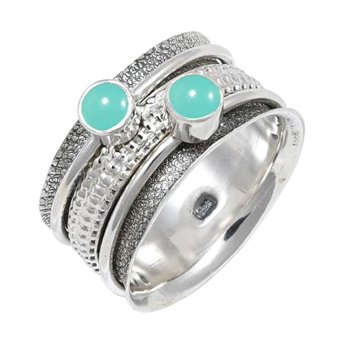JEWELSTREZORO Aqua-Chalcedon Edelstein-für Herren und Damen alle Größen 925er-SterlingSilber Stilvoller handgefertigter Band Ring Geschenkartikel Schmuck TSR149CE_13 (59 (18.8)) von JEWELSTREZORO