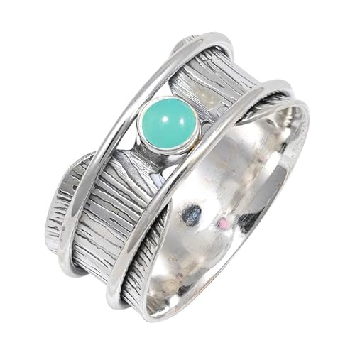 JEWELSTREZORO Aqua-Chalcedon Edelstein-für Herren und Damen alle Größen 925er-SterlingSilber Stilvoller handgefertigter Band Ring Geschenkartikel Schmuck TSR156CE_1 (47 (15.0)) von JEWELSTREZORO