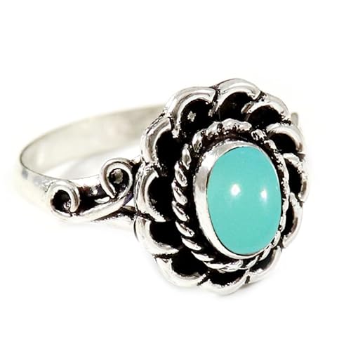 JEWELSTREZORO Aqua-Chalcedon Edelstein-für Herren und Damen alle Größen 925er-SterlingSilber Stilvoller handgefertigter Band Ring Geschenkartikel Schmuck TSR183CE_27 (73 (23.2)) von JEWELSTREZORO