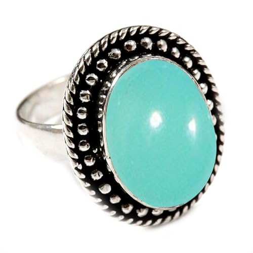 JEWELSTREZORO Aqua-Chalcedon Edelstein-für Herren und Damen alle Größen 925er-SterlingSilber Stilvoller handgefertigter Band Ring Geschenkartikel Schmuck TSR197CE_20 (66 (21.0)) von JEWELSTREZORO