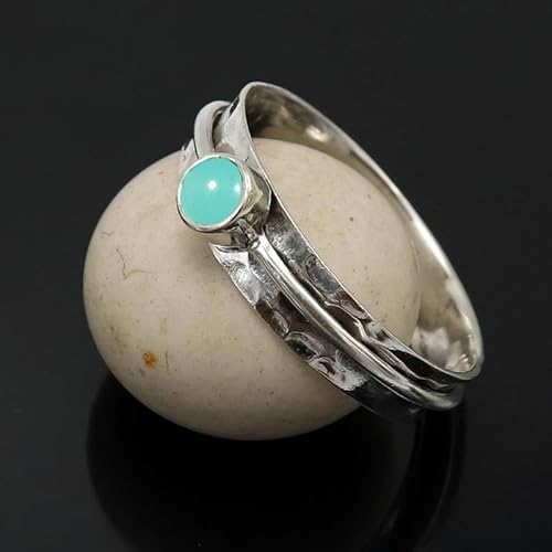 JEWELSTREZORO Aqua-Chalcedon Edelstein-für Herren und Damen925er-SterlingSilber Stilvoller handgefertigter Band Ring Geschenkartikel Schmuck TSR152CE_1 (47 (15.0)) von JEWELSTREZORO