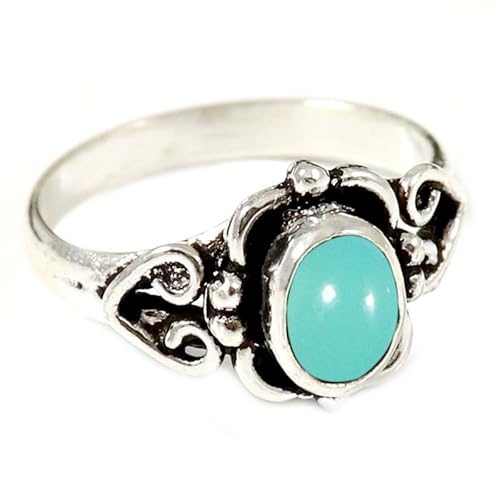 JEWELSTREZORO Aqua-Chalcedon Edelstein-für Herren und Damen925er-SterlingSilber Stilvoller handgefertigter Band Ring Geschenkartikel Schmuck TSR186CE_11 (57 (18.1)) von JEWELSTREZORO