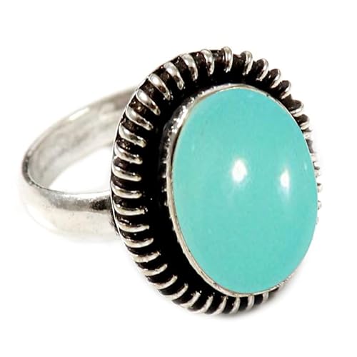 JEWELSTREZORO Aqua-Chalcedon Edelstein-für Herren und Damen925er-SterlingSilber Stilvoller handgefertigter Band Ring Geschenkartikel Schmuck TSR193CE_14 (60 (19.1)) von JEWELSTREZORO