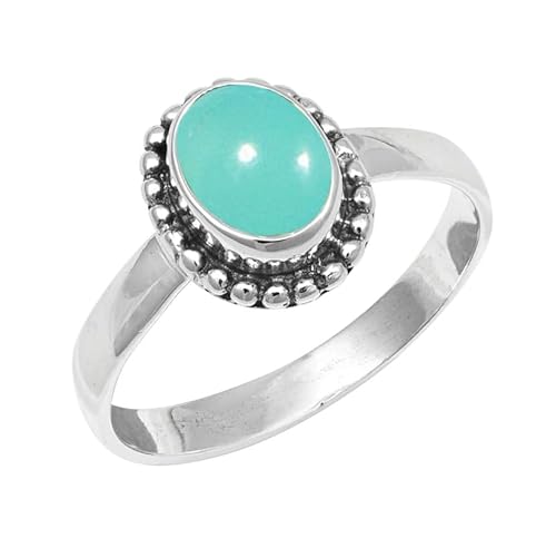 JEWELSTREZORO Aqua-Chalcedon Edelstein-für Herren und Damen925er-SterlingSilber Stilvoller handgefertigter Band Ring Geschenkartikel Schmuck TSR200CE_29 (75 (23.9)) von JEWELSTREZORO