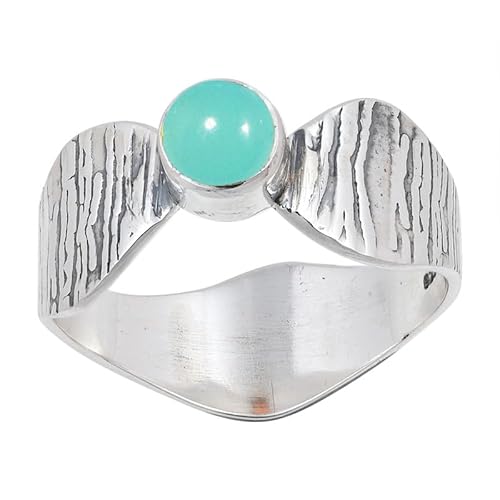 JEWELSTREZORO Aquamarin-Chalcedon Edelstein Männer & Frauen 925 Sterling Silber Stilvoller handgefertigter Band Ring Geschenkartikel TSR113CE_1 (47 (15.0)) von JEWELSTREZORO