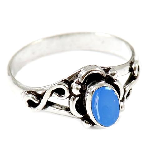 JEWELSTREZORO Blauer Chalcedon Edelstein 925 Sterling Silber Stilvoller handgefertigter Band Ring Geschenkartikel Männer & Frauen Alle Größen TSR182CF_16 (62 (19.7)) von JEWELSTREZORO