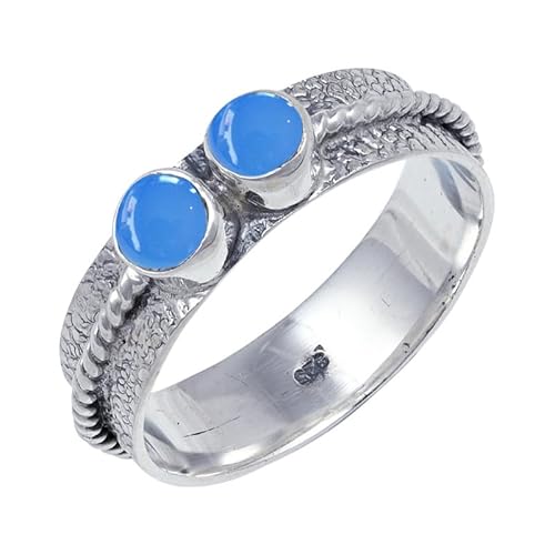 JEWELSTREZORO Blauer Chalcedon Edelstein-für Herren und Damen alle Größen 925er-SterlingSilber Stilvoller handgefertigter Band Ring Geschenkartikel Schmuck TSR112CF_20 (66 (21.0)) von JEWELSTREZORO