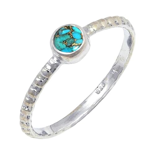 JEWELSTREZORO Blauer Kupfertürkis Edelstein 925 Sterling Silber Stilvoller handgefertigter Band Ring Geschenkartikel Männer & Frauen Alle Größen TSR128BI_4 (50 (15.9)) von JEWELSTREZORO