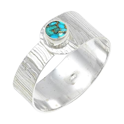 JEWELSTREZORO Blauer Kupfertürkis Edelstein 925 Sterling Silber Stilvoller handgefertigter Band Ring Geschenkartikel Männer & Frauen Alle Größen TSR135BI_9 (55 (17.5)) von JEWELSTREZORO