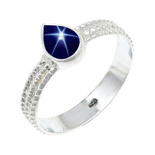JEWELSTREZORO Blauer Lindy Star im Labor gezüchtet Edelstein Männer & Frauen 925 Sterling Silber Stilvoller handgefertigter Band Ring Geschenkartikel TSR130BG_13 (59 (18.8)) von JEWELSTREZORO