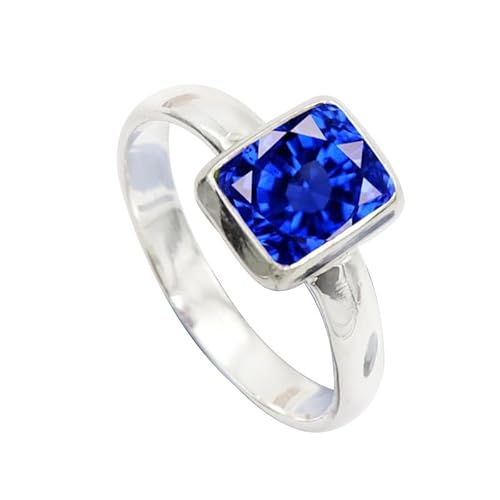 JEWELSTREZORO Blauer Saphir im Labor gezüchtet Edelstein 925 Sterling Silber Stilvoller handgefertigter Band Ring Geschenkartikel Herren & Damen Schmuck TSR198AO_28 (74 (23.6)) von JEWELSTREZORO