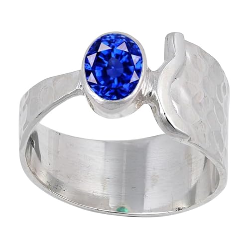 JEWELSTREZORO Blauer Saphir im Labor gezüchtet Edelstein 925 Sterling Silber Stilvoller handgefertigter Band Ring Geschenkartikel Männer & Frauen Alle Größen TSR125AO_24 (70 (22.3)) von JEWELSTREZORO