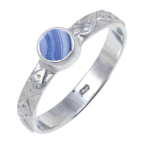 JEWELSTREZORO Blauer Spitzenachat Edelstein 925 Sterling Silber Stilvoller handgefertigter Band Ring Geschenkartikel Männer & Frauen Alle Größen TSR111CG_5 (51 (16.2)) von JEWELSTREZORO